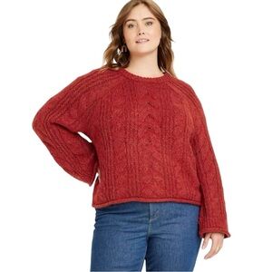 Universal Thread Women's Cable Knit Crewneck Pullover Sweater Red - Size M